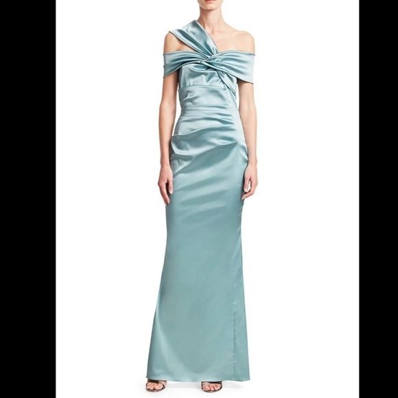 Talbot Runhof Duchesse Satin One-Shoulder Gown - Picture 1 of 7